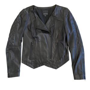 Trouve Womens Leather Jacket S Quilted Biker Moto Genuine Collarless Grunge Punk